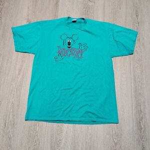 Vintage 80s Velva Sheen Mickey Mouse T Shirt XL Teal Green Single Stitch USA
